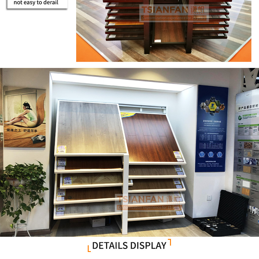 Solid wood floor slab sliding push pull display Steel Shelf