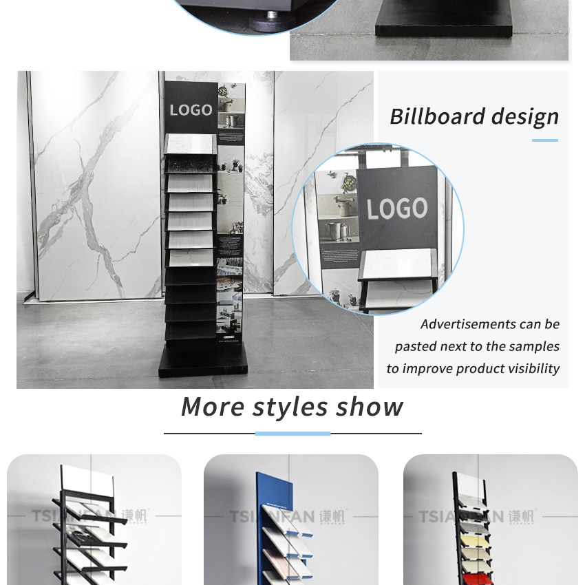 Marble Ceramic Tile Quartz Floor Display Stand Showroom Steel Stone