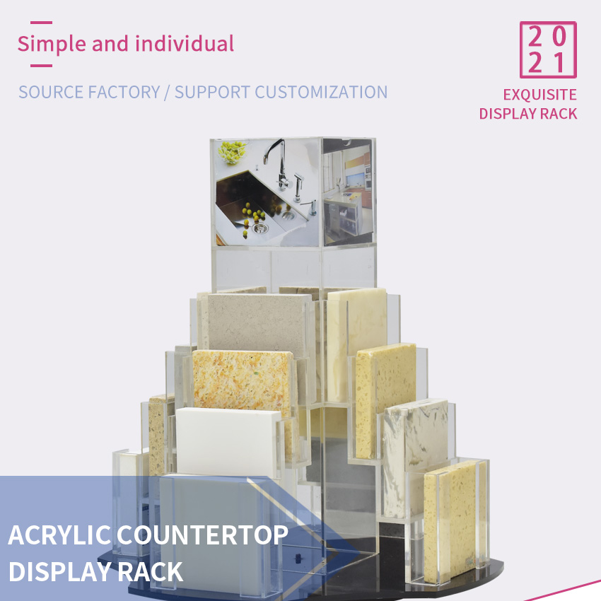 Acrylic Tabletop Racks Rotatory Sample Marble Mosaic Quartz Display 