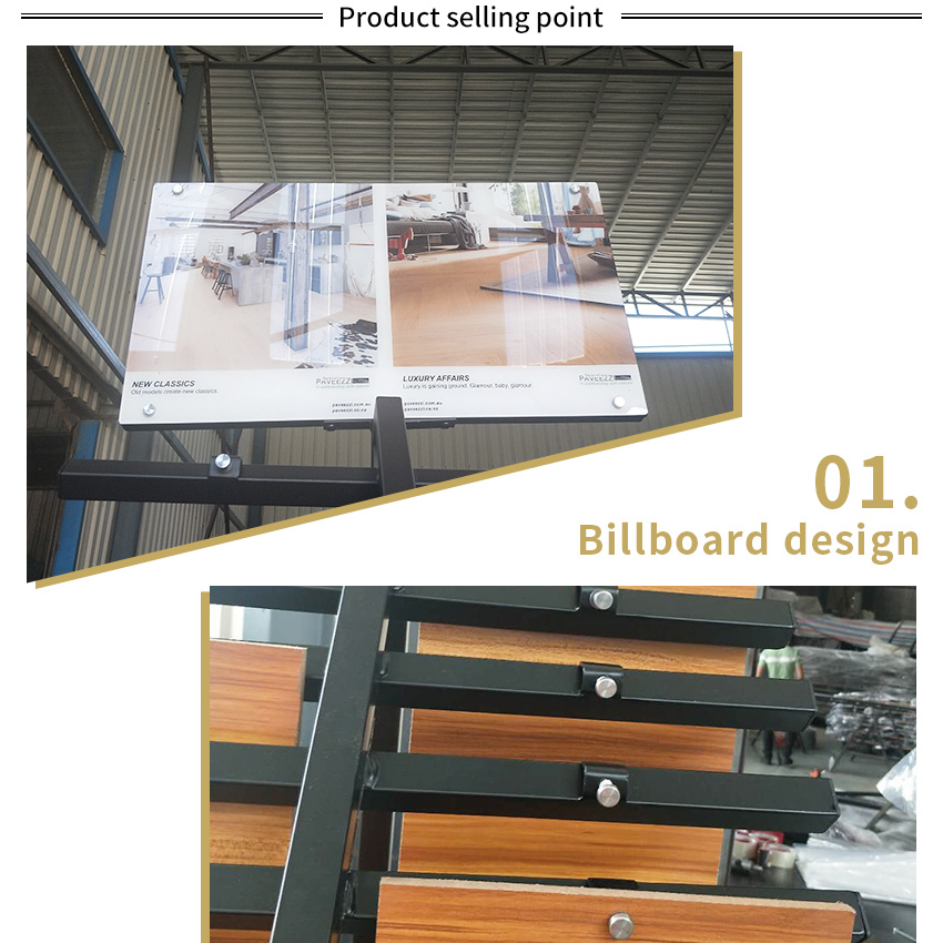 Showroom design Hardwood floor Solid wood floor Metal display Shelf