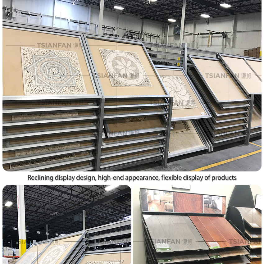Horizontal push pull bevel tile marble board display stand stone sliding display rack