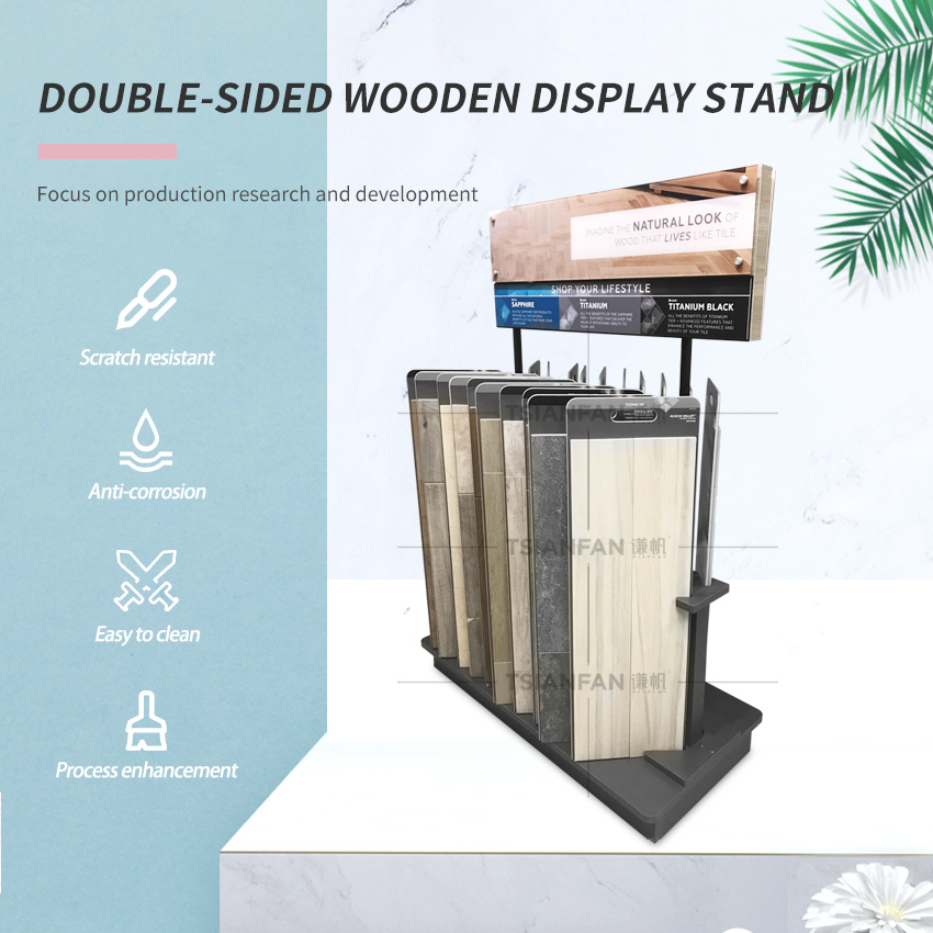 Factory Customize Solid Wood floor page turning display rack for wood flooring rack