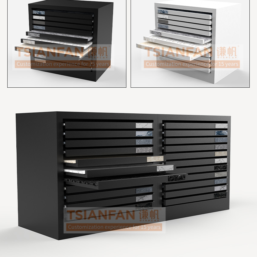 2023 Design black tile marble slabs sample display drawers exporter