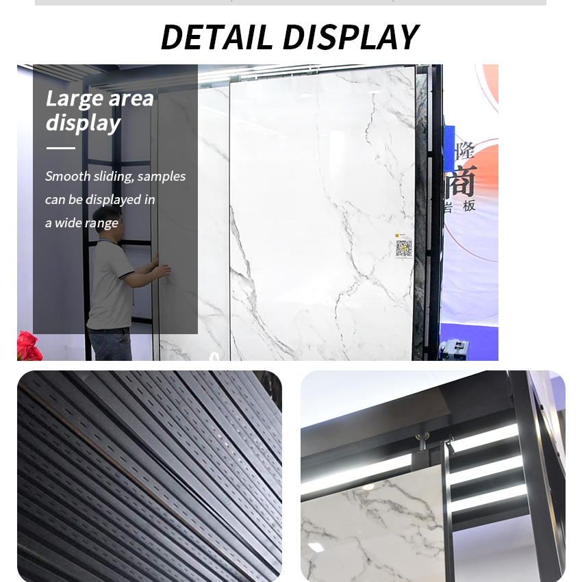 Large tile board push pull sliding display Cabinet Factory Customize For Showroom