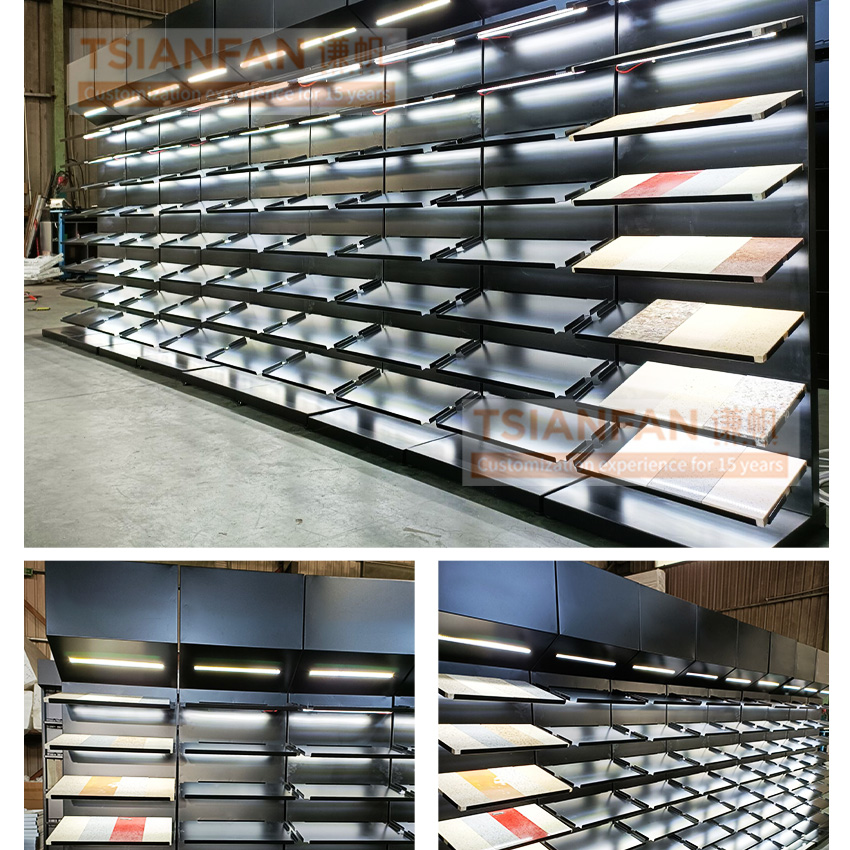 Quartz Display Floor Stand Custom Metal Sample Tower Display Rack LD037-3