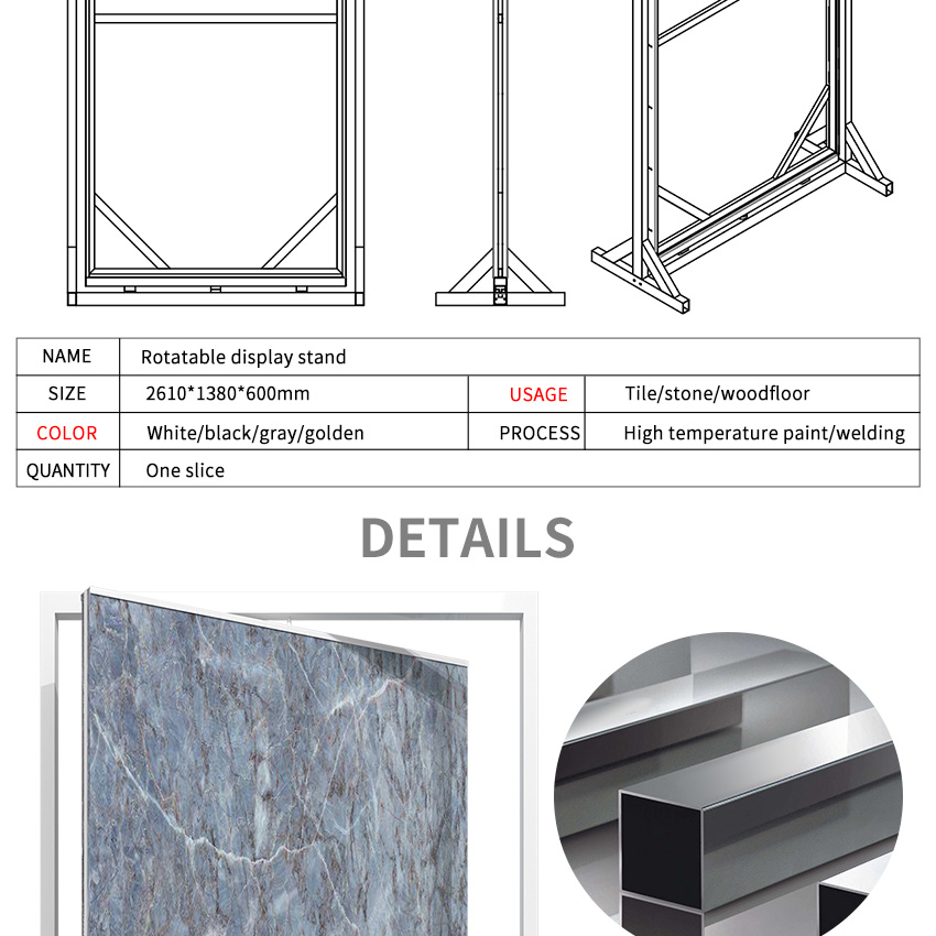 Single side large tile board rotating display stone flooring display rack