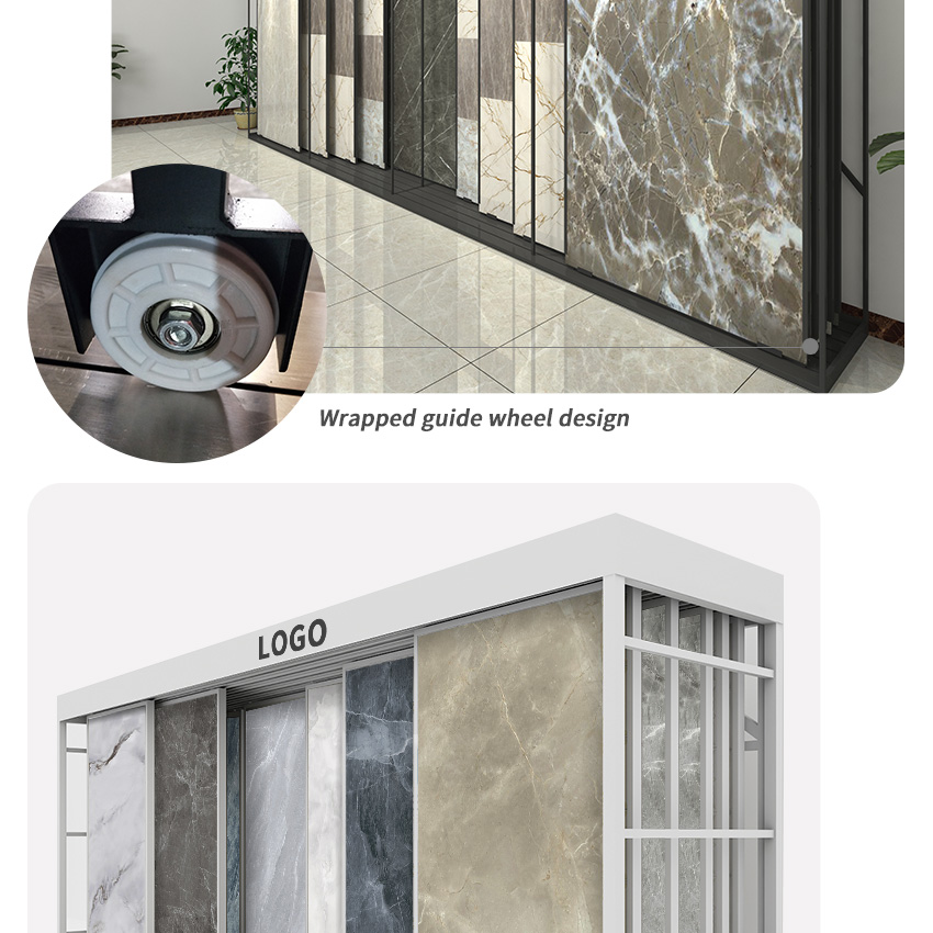 Custom Showroom Large tile Granite Panel sliding push pull rack TL007-1
