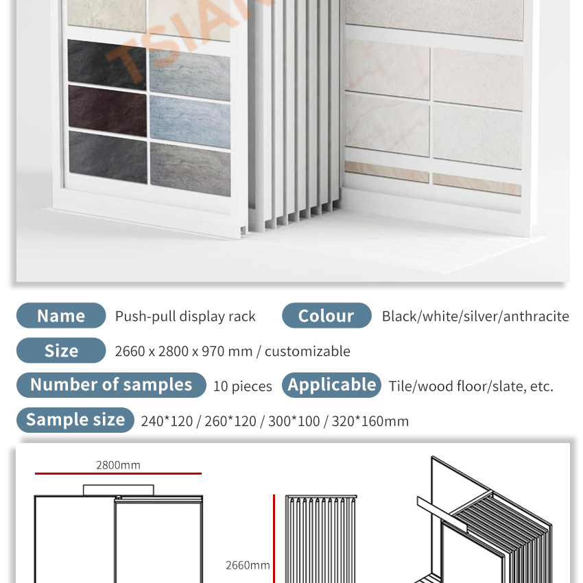 Tile Marble Granite stone push pull display floor stand Cabinet