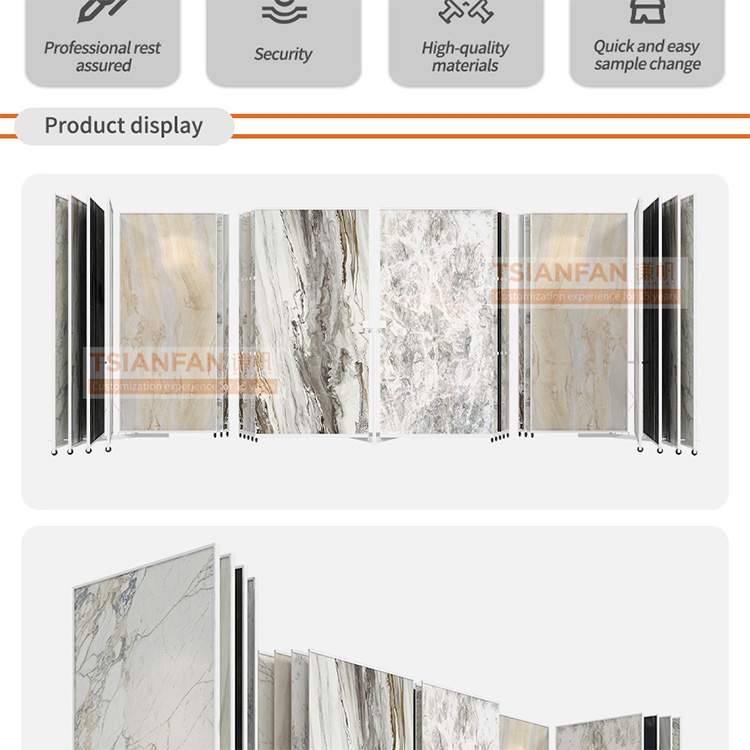 Customize Large tile marble slab page turning sliding display rack metal flooring rack
