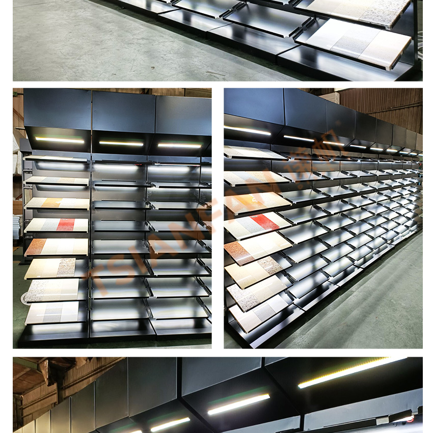 LED light slot Ceramic tile stone display metal floor stand