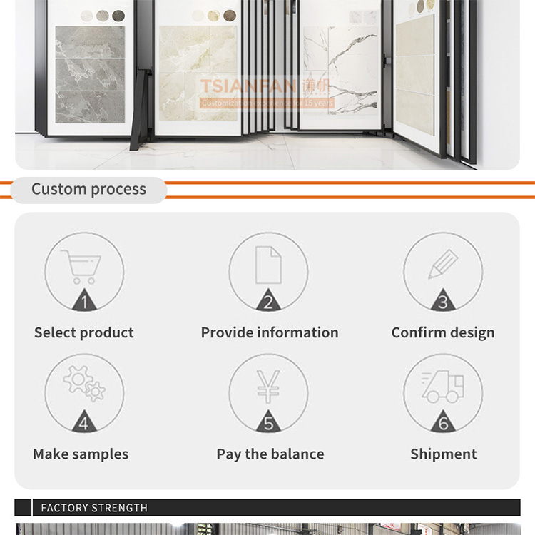 Customize Large tile marble slab page turning sliding display rack metal flooring rack