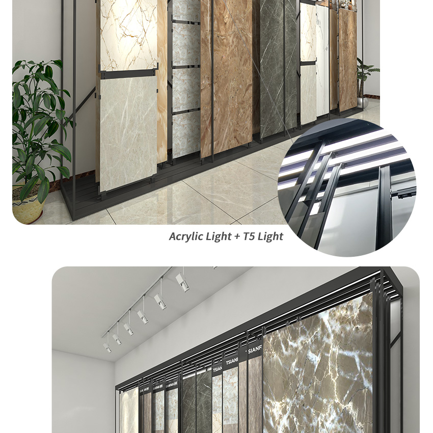 Custom Showroom Large tile Granite Panel sliding push pull rack TL007-1