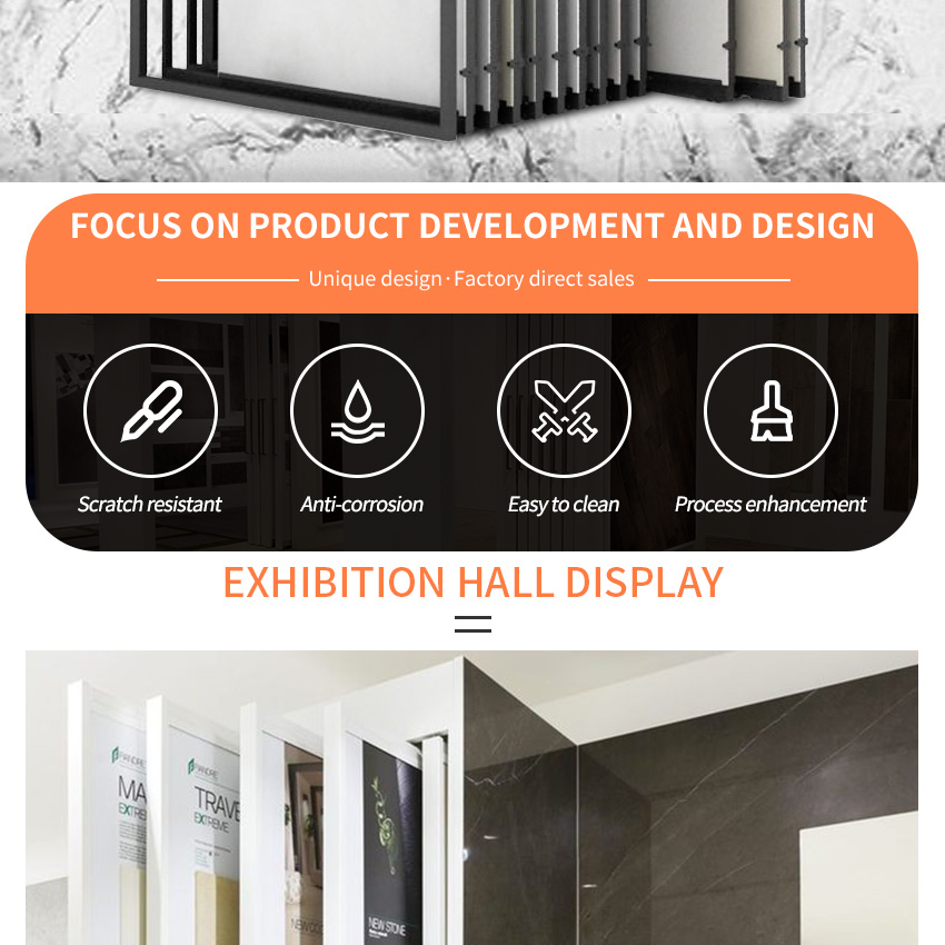Tile push pull display rack Custom showroom granite slab rotate slider shelf