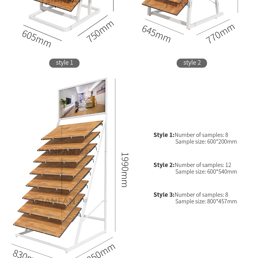 Wholesale Custom Hardwood Sample Metal Wooden Tile Display Flooring Racks Stand