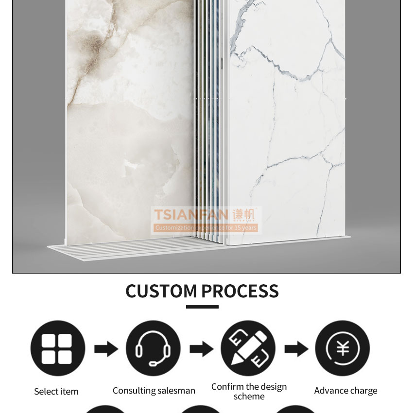 2023 new sliding partition granite marble tile display shelf
