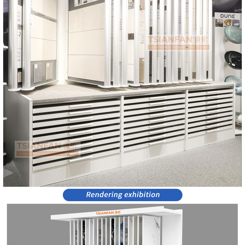 Tile marble stone combination display rack Ceramic drawer Metal shelf