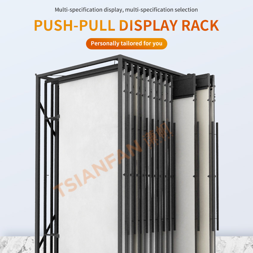 Tile push pull display rack Custom showroom granite slab rotate slider shelf