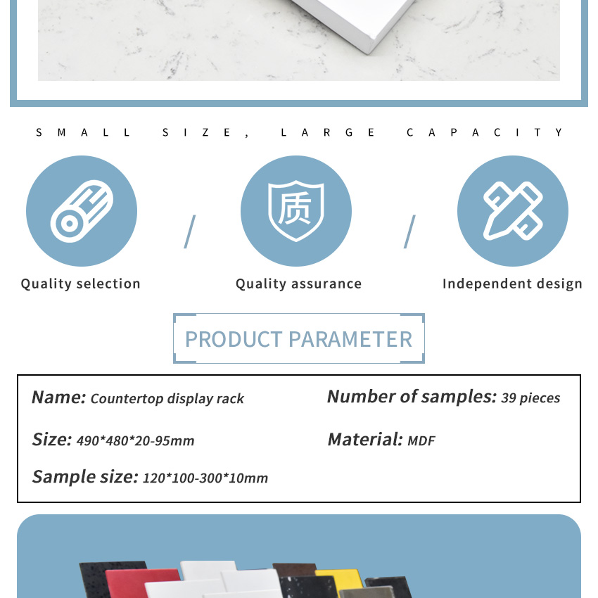 New Design Factory Mosaic Tile Metal stone sample Countertop display rack
