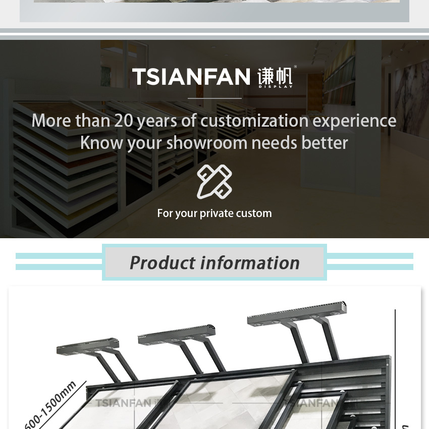 Horizontal push pull bevel tile marble board display stand stone sliding display rack