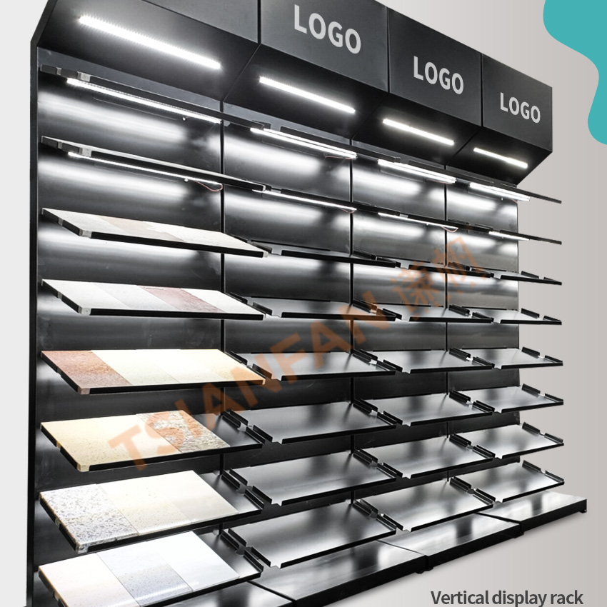 LED light slot Ceramic tile stone display metal floor stand