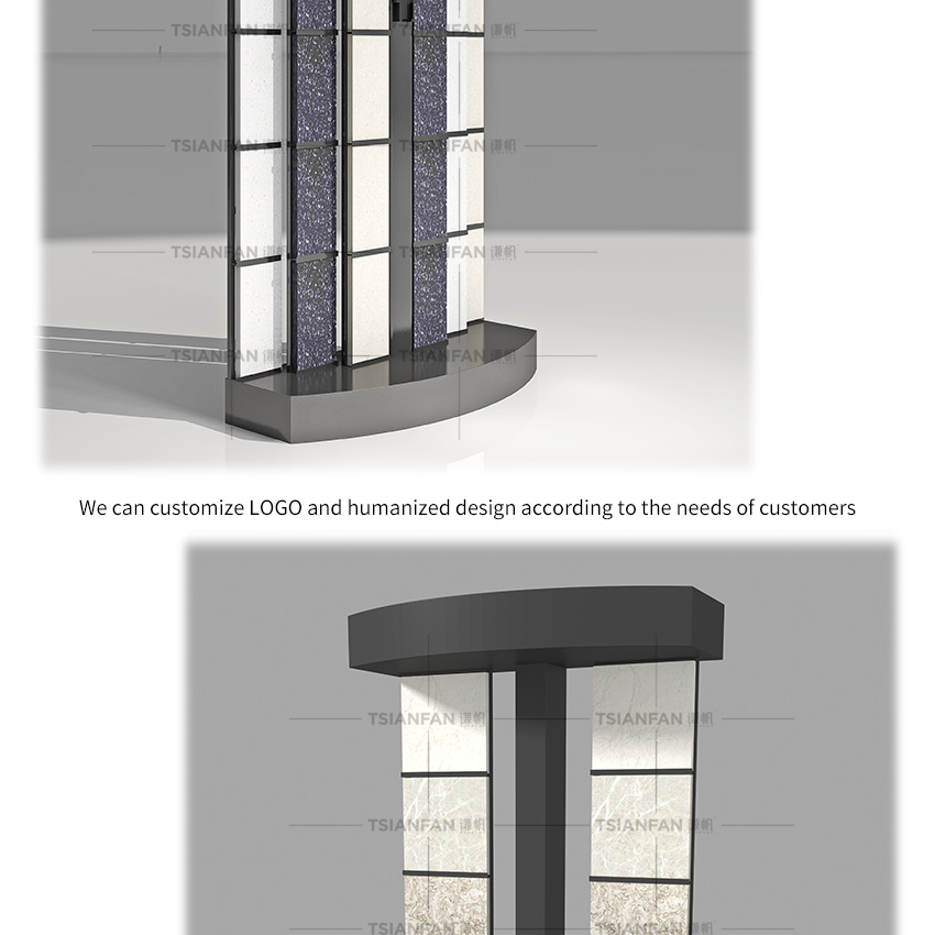 Quartzite natural stone display large capacity page-turning floor rack marble granite Mosaic metal display rack