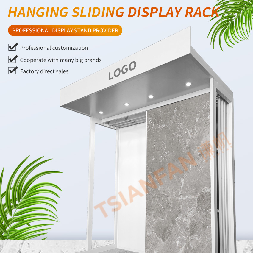 Large tile stone board hanging sliding display rack Steel display frame