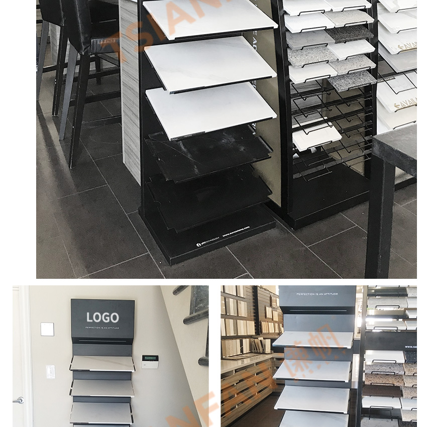 LED light slot Ceramic tile stone display metal floor stand