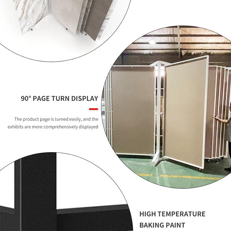 Customize Large tile marble slab page turning sliding display rack metal flooring rack
