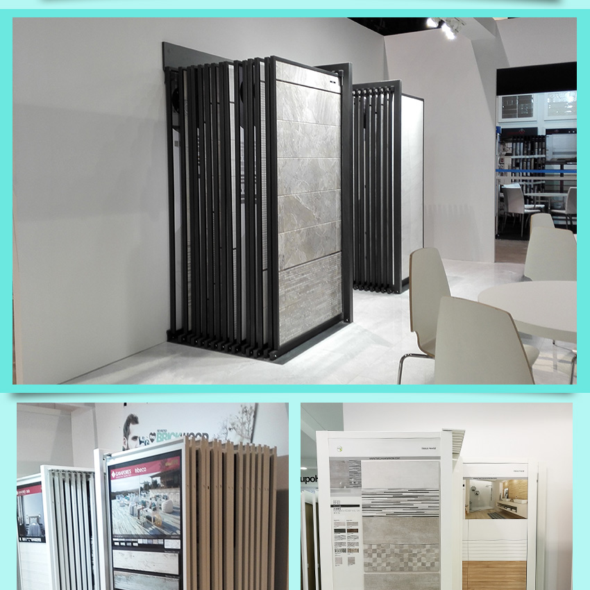 New showroom custom push pull display rack large tile sliding marble slab flooring display rack