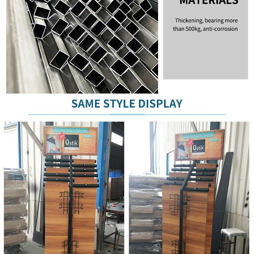 Factory wholesale solid wood floor display metal frame Hardwood floor landing rack