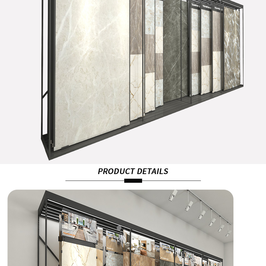 Custom Showroom Large tile Granite Panel sliding push pull rack TL007-1