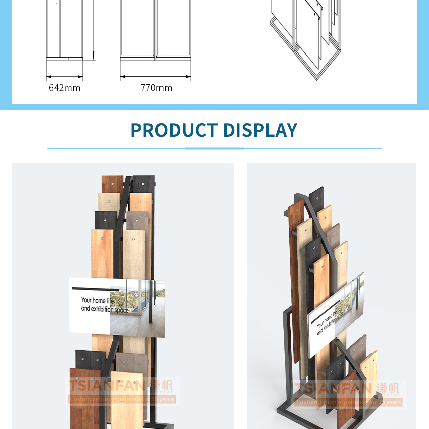 Factory wholesale solid wood floor display metal frame Hardwood floor landing rack