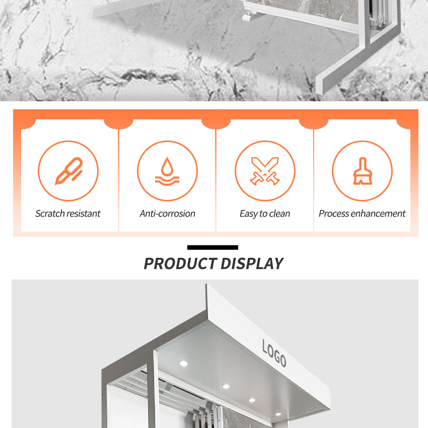 Large tile stone board hanging sliding display rack Steel display frame