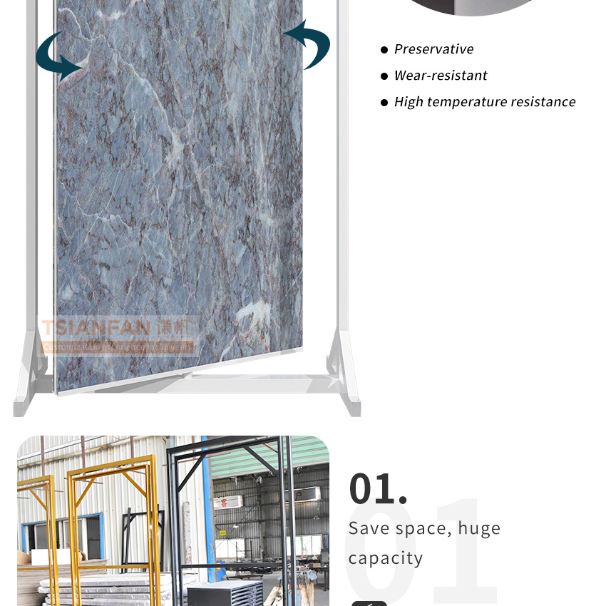 Single side large tile board rotating display stone flooring display rack