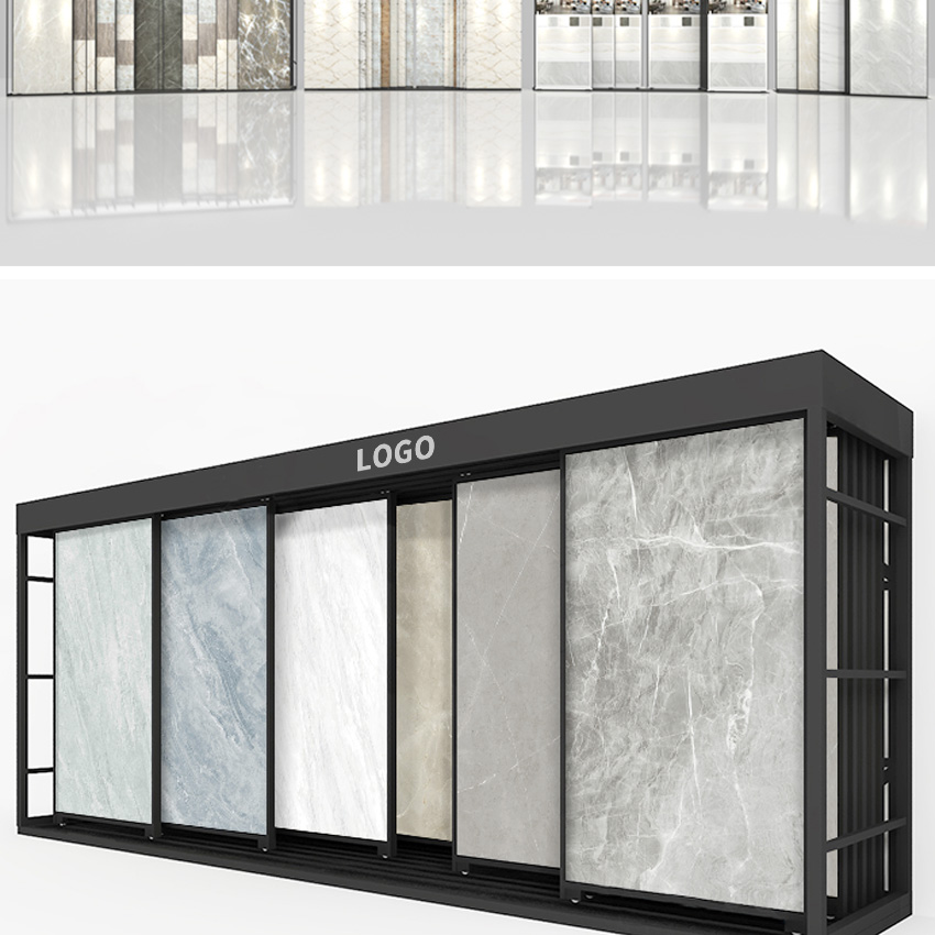 Custom Showroom Large tile Granite Panel sliding push pull rack TL007-1