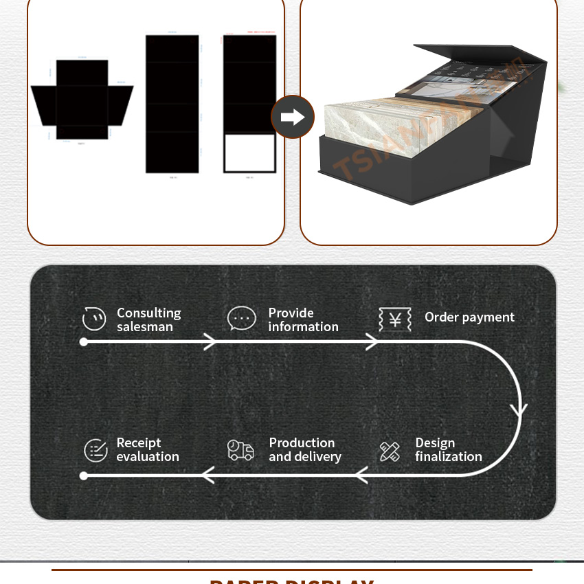 folding paper packaging show case tile mosaic granite stone displays box