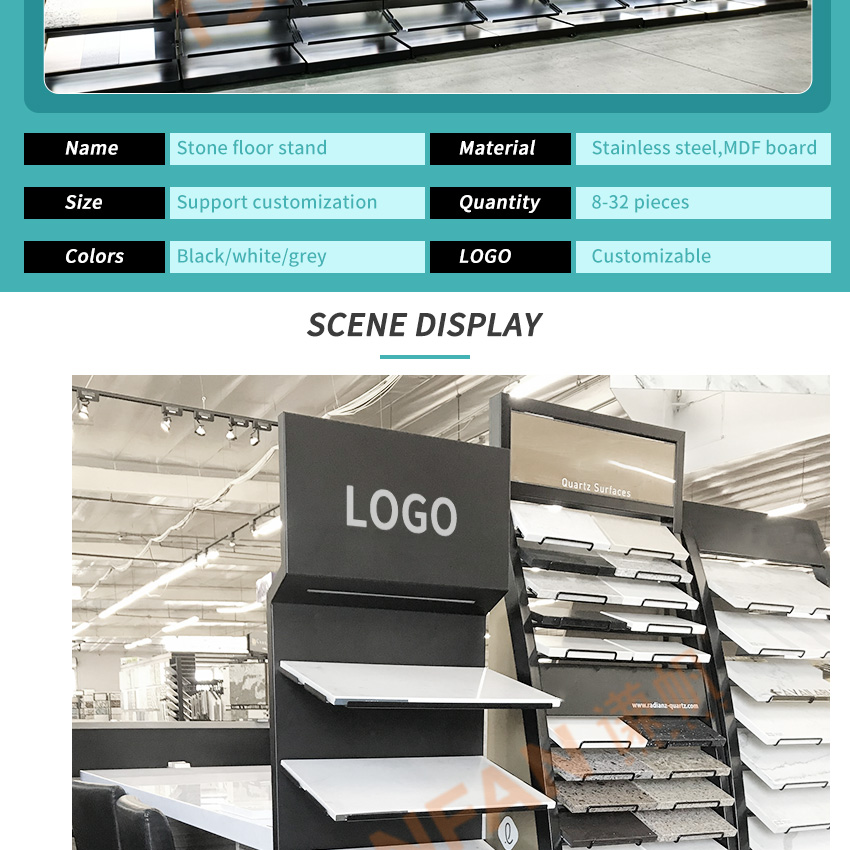 LED light slot Ceramic tile stone display metal floor stand