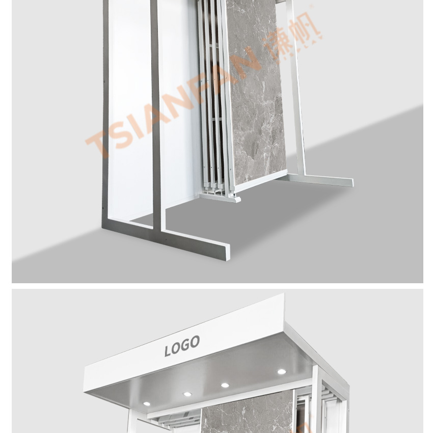 Large tile stone board hanging sliding display rack Steel display frame