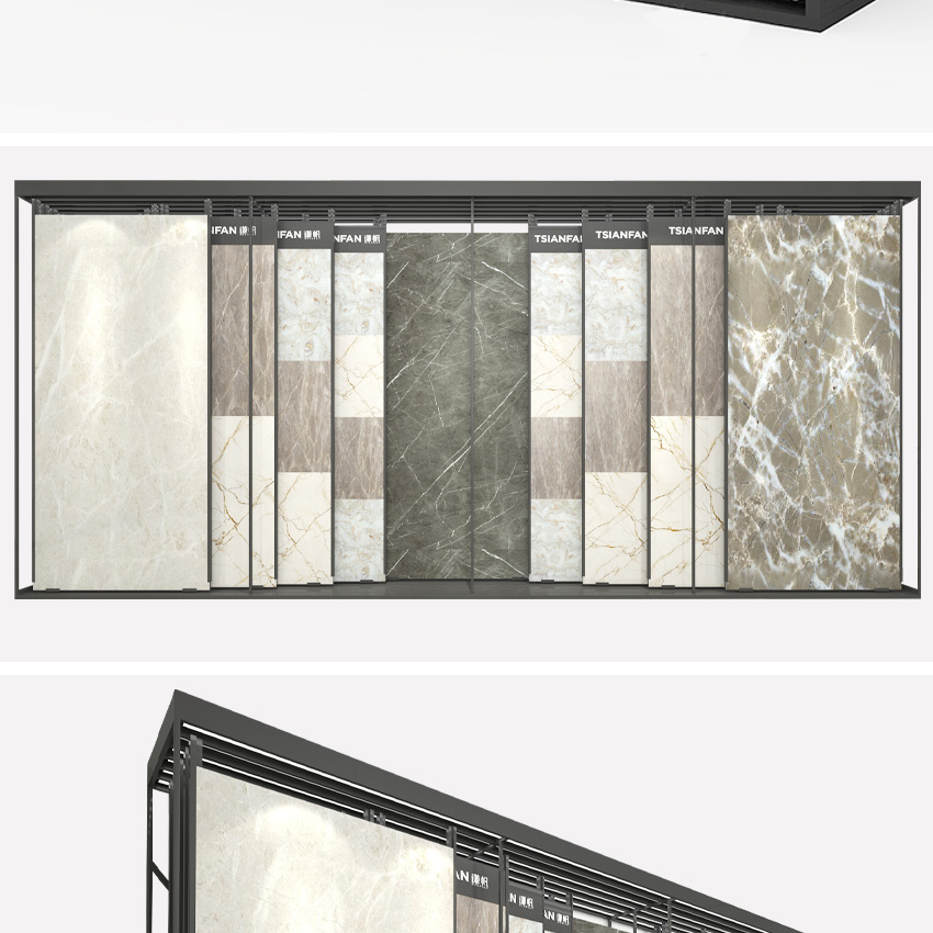 Custom Showroom Large tile Granite Panel sliding push pull rack TL007-1