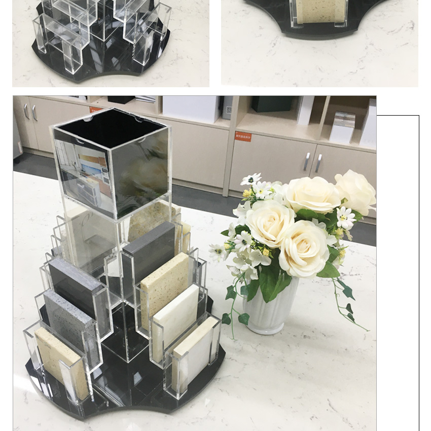 Acrylic Tabletop Racks Rotatory Sample Marble Mosaic Quartz Display 