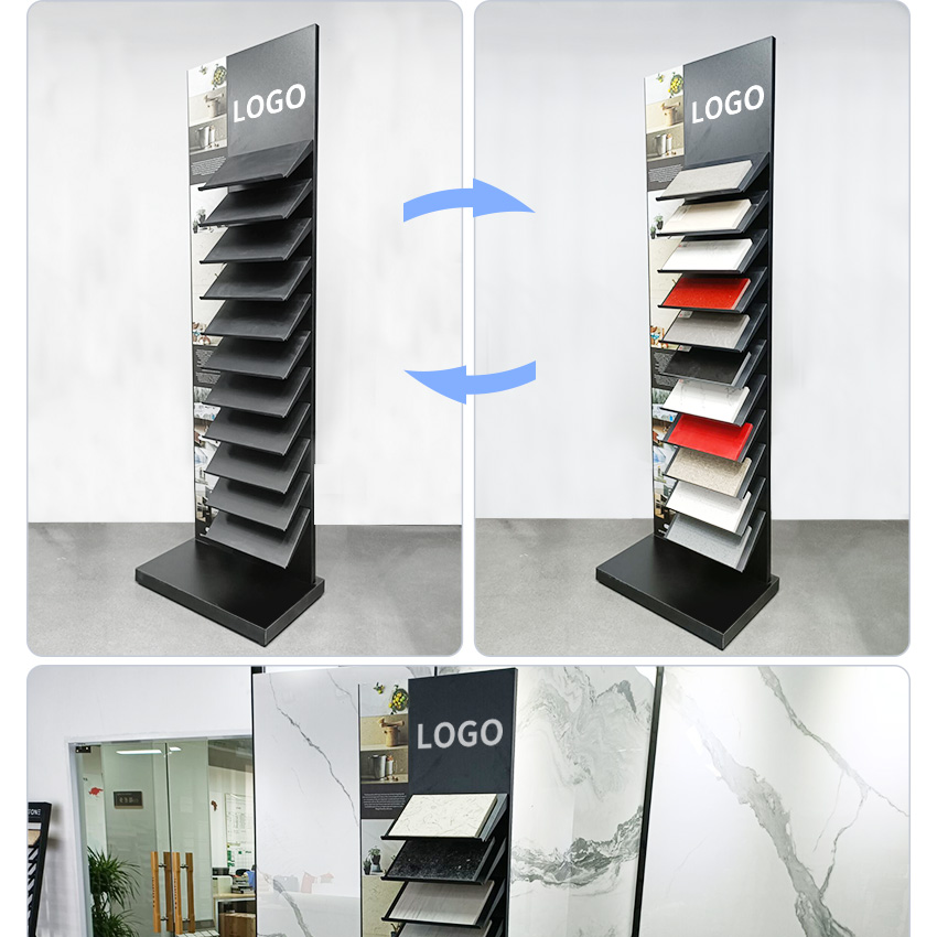 Marble Ceramic Tile Quartz Floor Display Stand Showroom Steel Stone