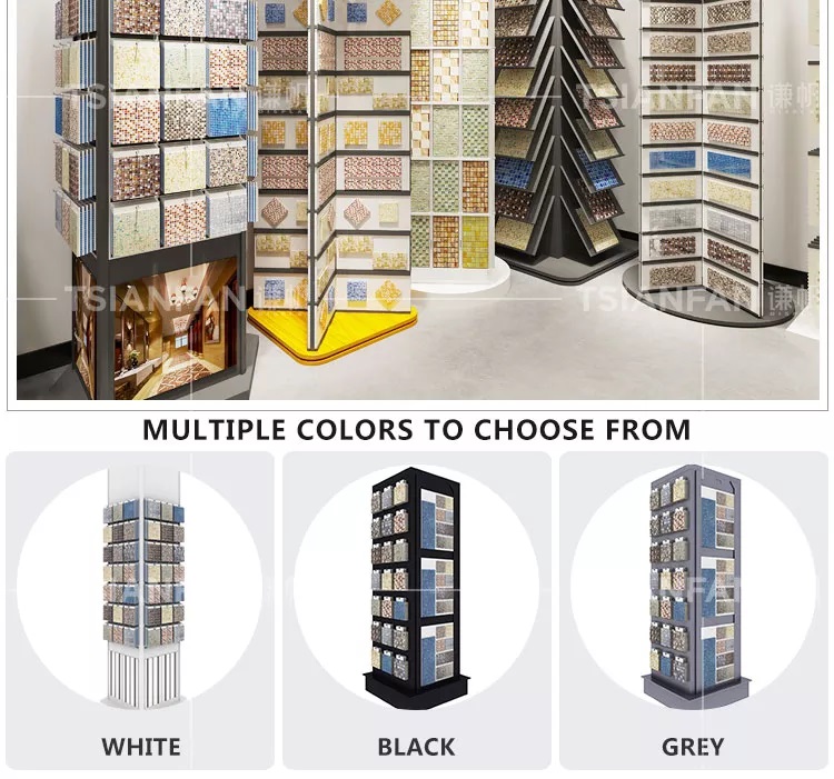 Mosaic Tile Stand Display Rotatable Roll Metal Floor Stand Indoor Exhibition Hall China Factory