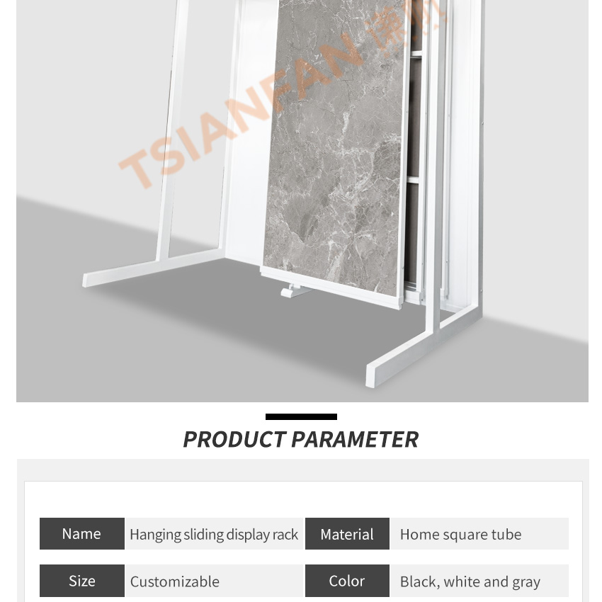 Large tile stone board hanging sliding display rack Steel display frame