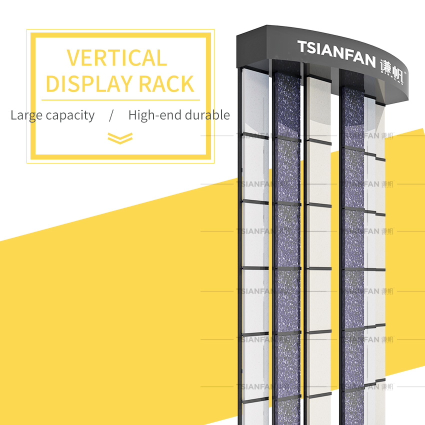 Quartzite natural stone display large capacity page-turning floor rack marble granite Mosaic metal display rack