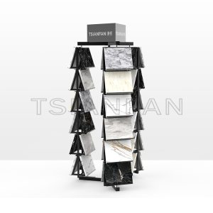 Design custom three sided tile marble quartz artificial stone sample display rotating metal stand -SRL598