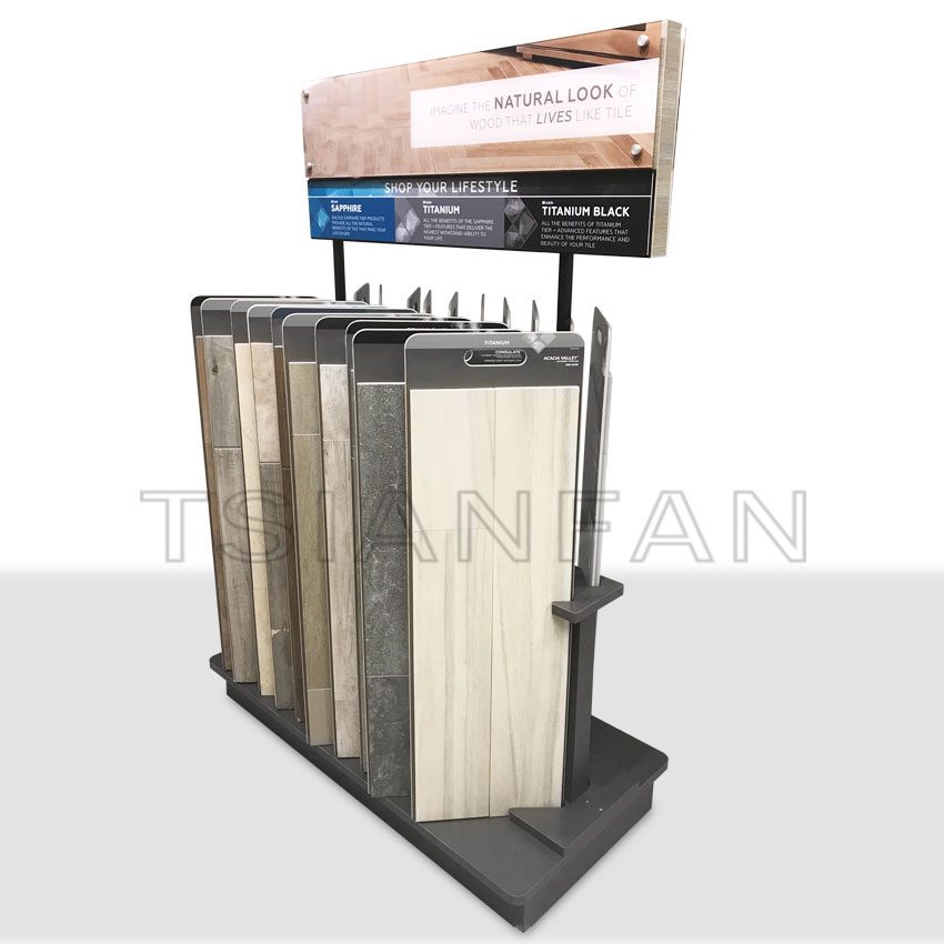 Factory Customize Solid Wood floor page turning display rack for wood flooring rack