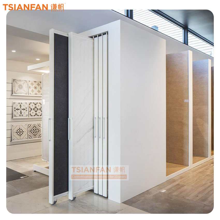 Factory design custom push pull cabinet sliding display large tile plate display rack flooring metal rack - Image 3
