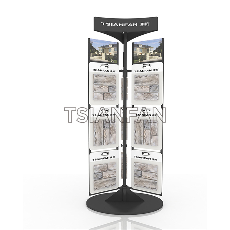 Floor-to-ceiling mosaic display rack with rotating tiles mz2026