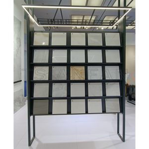 Floor-to-ceiling showroom exhibit display stand custom design tile display