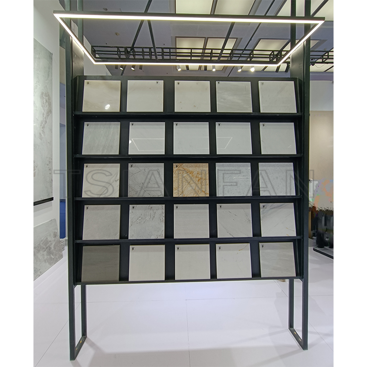 Floor-to-ceiling showroom exhibit display stand custom design tile display